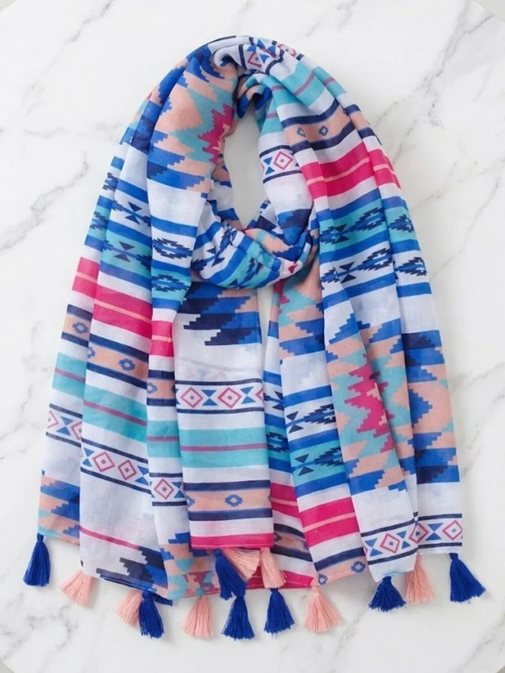 Ladies Blue Aztec Print Scarf